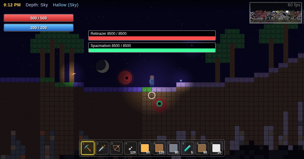 tree gameplay at night in the Hallow during a fight against the Twins